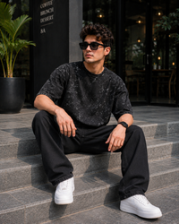 Midnight Storm Black Acid Wash Men's Oversized T-Shirt