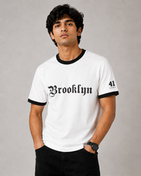 Brooklyn White Men's Classic Fit Contrast Neck T-Shirt
