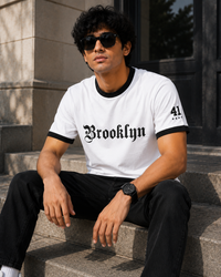 Brooklyn White Men's Classic Fit Contrast Neck T-Shirt