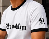 Brooklyn White Men's Classic Fit Contrast Neck T-Shirt
