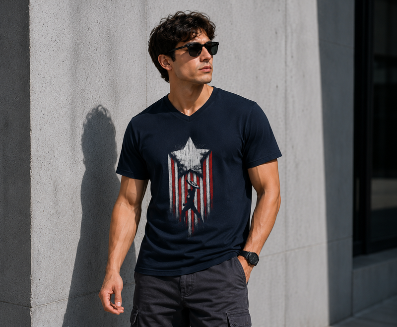 Captain Shield Navy Men's Classic Fit V-Neck T-Shirt
