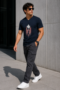 Captain Shield Navy Men's Classic Fit V-Neck T-Shirt