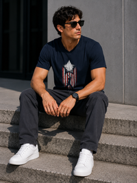 Captain Shield Navy Men's Classic Fit V-Neck T-Shirt