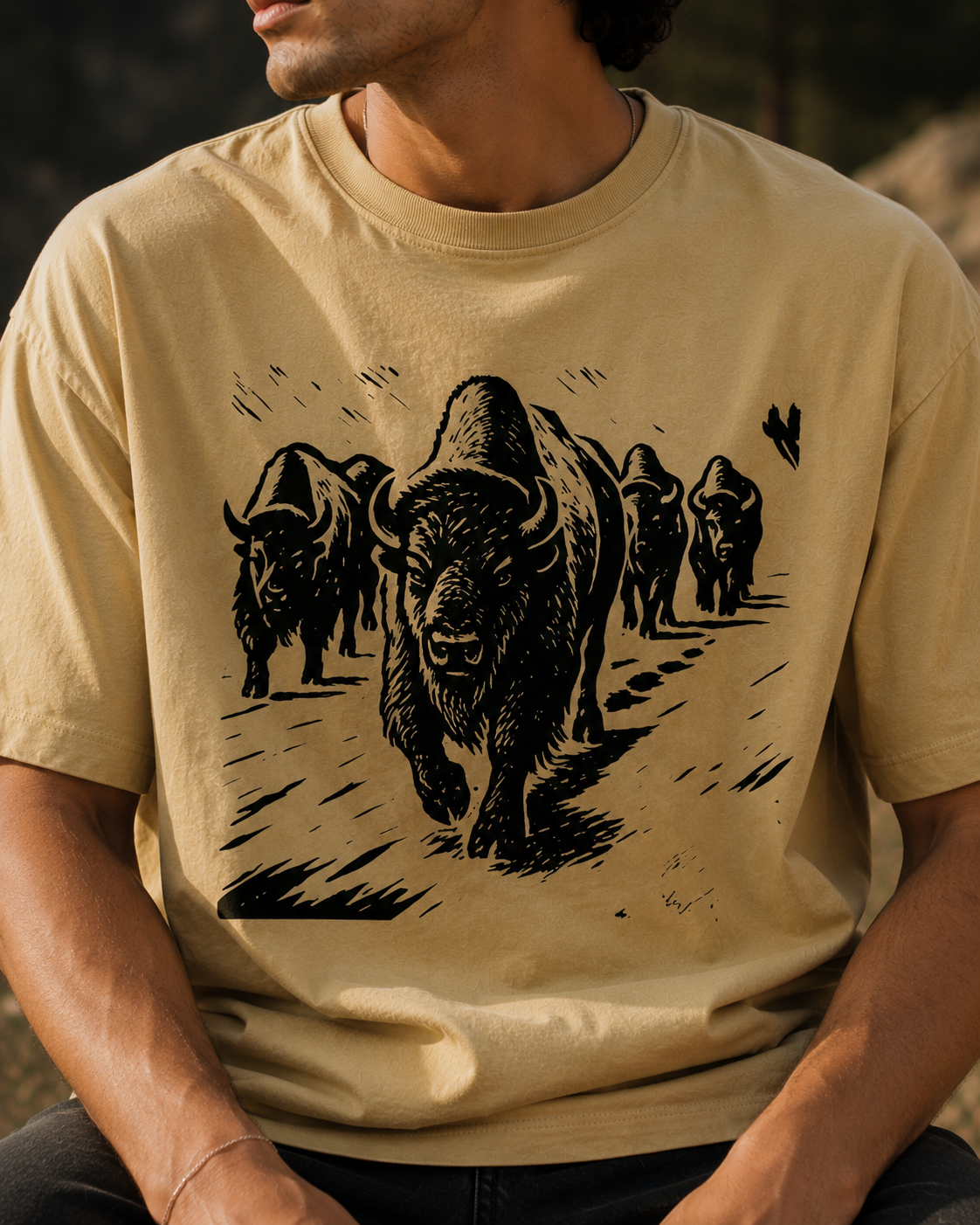 Wild Buffalo Graphic Oversized T-Shirt for Men