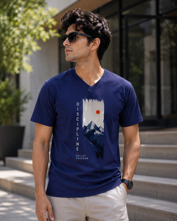 Discipline Freedom Royal Blue Men's Classic Fit V-Neck T-Shirt