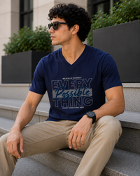 Everything Takes Time Navy Blue Men's Classic Fit V-Neck T-Shirt