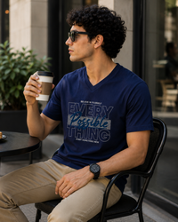 Everything Takes Time Navy Blue Men's Classic Fit V-Neck T-Shirt