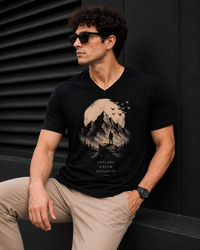Mountain Expedition Black Men's Classic Fit V-Neck T-Shirt