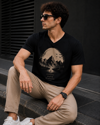 Mountain Expedition Black Men's Classic Fit V-Neck T-Shirt