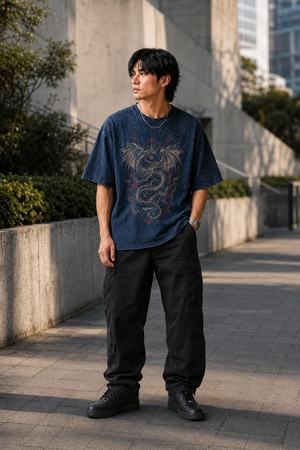 Rivento Mystic Dragon Graphic Oversized T-Shirt – Navy Blue
