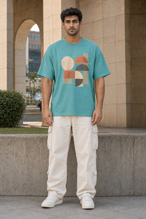 Rivento GeoForm Abstract Graphic Oversized T-Shirt – Sky Blue