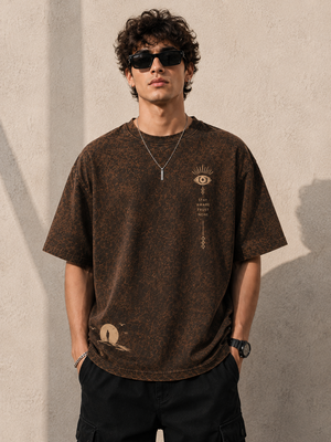 Stay Aware Brown Oversized Graphic T-Shirt