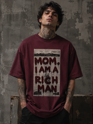 Rich Man Oversized Maroon Graphic T-Shirt
