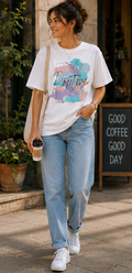 Women Positive Vibes Inspirational Graphic Printed Oversized Cotton T-Shirt