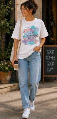 Women Positive Vibes Inspirational Graphic Printed Oversized Cotton T-Shirt