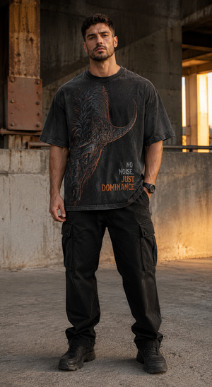 Rivento No Noise Just Dominance Bull Graphic Oversized T-Shirt Black
