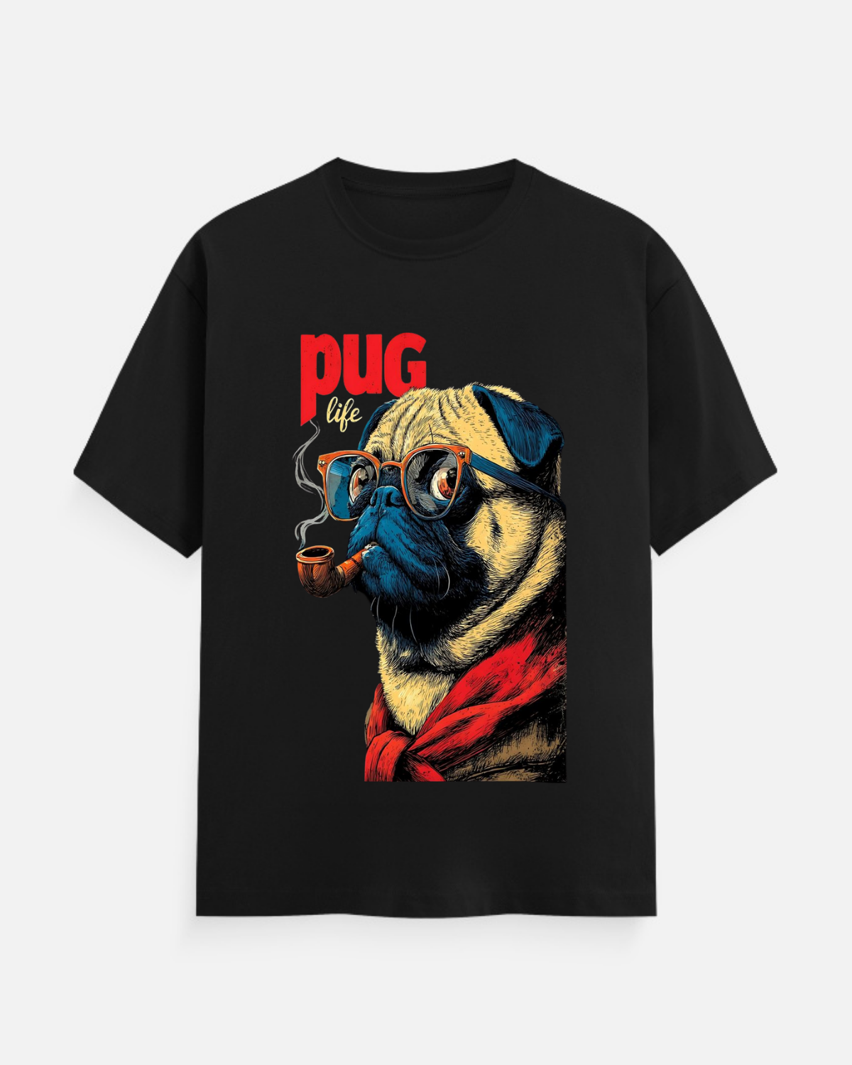 Smoking Pug Graphic Oversized T-Shirt in Black - Rivento Fashion oversized t-shirt for men