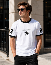 Los Angeles White Men's Classic Fit Contrast Neck T-Shirt