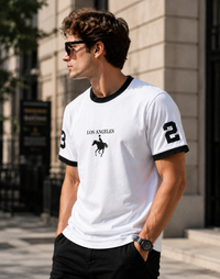 Los Angeles White Men's Classic Fit Contrast Neck T-Shirt