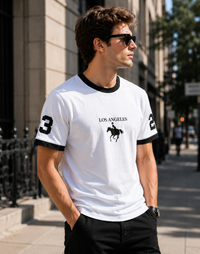 Los Angeles White Men's Classic Fit Contrast Neck T-Shirt