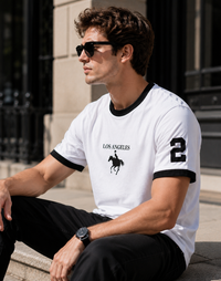 Los Angeles White Men's Classic Fit Contrast Neck T-Shirt