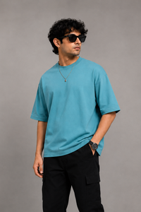 Lagoon Blue Men's Solid Oversized T-Shirt