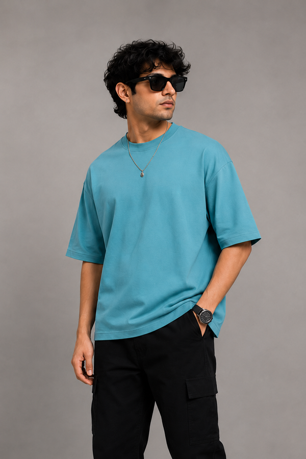 Lagoon Blue Men's Solid Oversized T-Shirt
