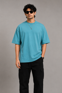 Lagoon Blue Men's Solid Oversized T-Shirt