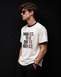 Makes the Difference White Men's Classic Fit Contrast Neck T-Shirt