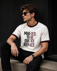 Makes the Difference White Men's Classic Fit Contrast Neck T-Shirt