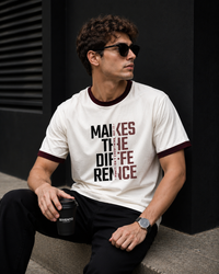 Makes the Difference White Men's Classic Fit Contrast Neck T-Shirt