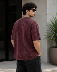 Crimson Drift Maroon Acid Wash Men's Oversized T-Shirt