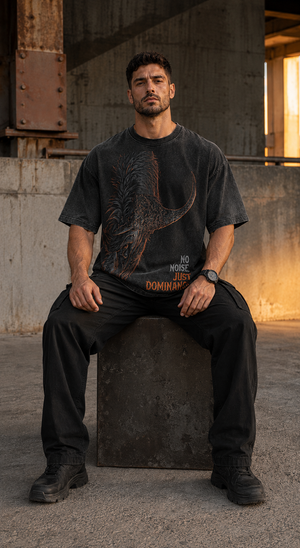 Rivento No Noise Just Dominance Bull Graphic Oversized T-Shirt Black