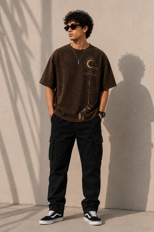 Stay Aware Brown Oversized Graphic T-Shirt