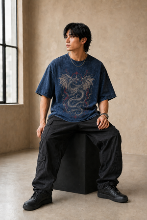 Rivento Mystic Dragon Graphic Oversized T-Shirt – Navy Blue