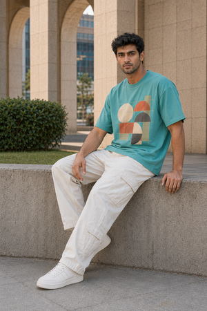 Rivento GeoForm Abstract Graphic Oversized T-Shirt – Sky Blue