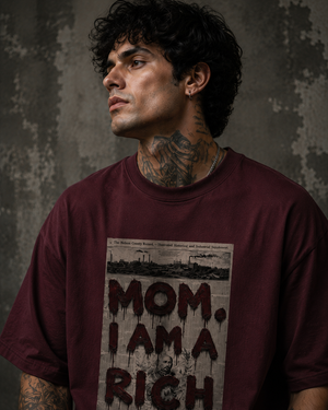 Rich Man Oversized Maroon Graphic T-Shirt