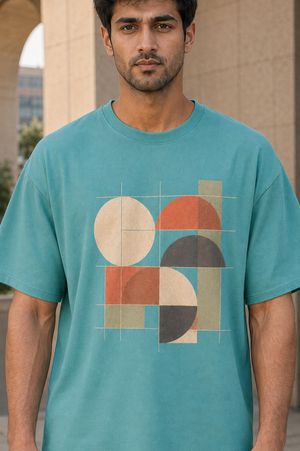 Rivento GeoForm Abstract Graphic Oversized T-Shirt – Sky Blue