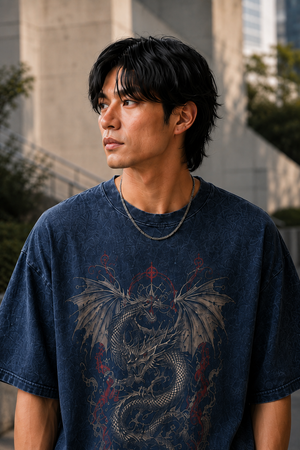 Rivento Mystic Dragon Graphic Oversized T-Shirt – Navy Blue