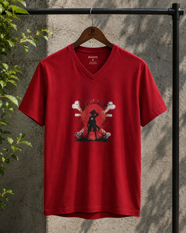Minimal Anime Red Men's Classic Fit  V-Neck T-Shirt