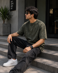 Olive Terrain Green Acid Wash Men's Oversized T-Shirt