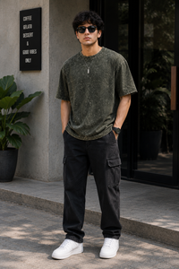 Olive Terrain Green Acid Wash Men's Oversized T-Shirt