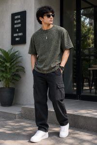 Olive Terrain Green Acid Wash Men's Oversized T-Shirt
