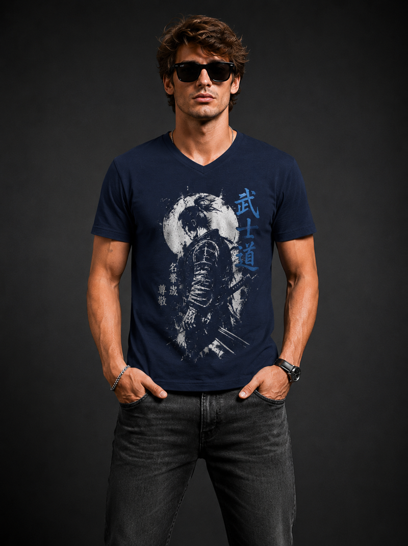 Ronin Warrior Navy Men's Classic Fit V-Neck T-Shirt