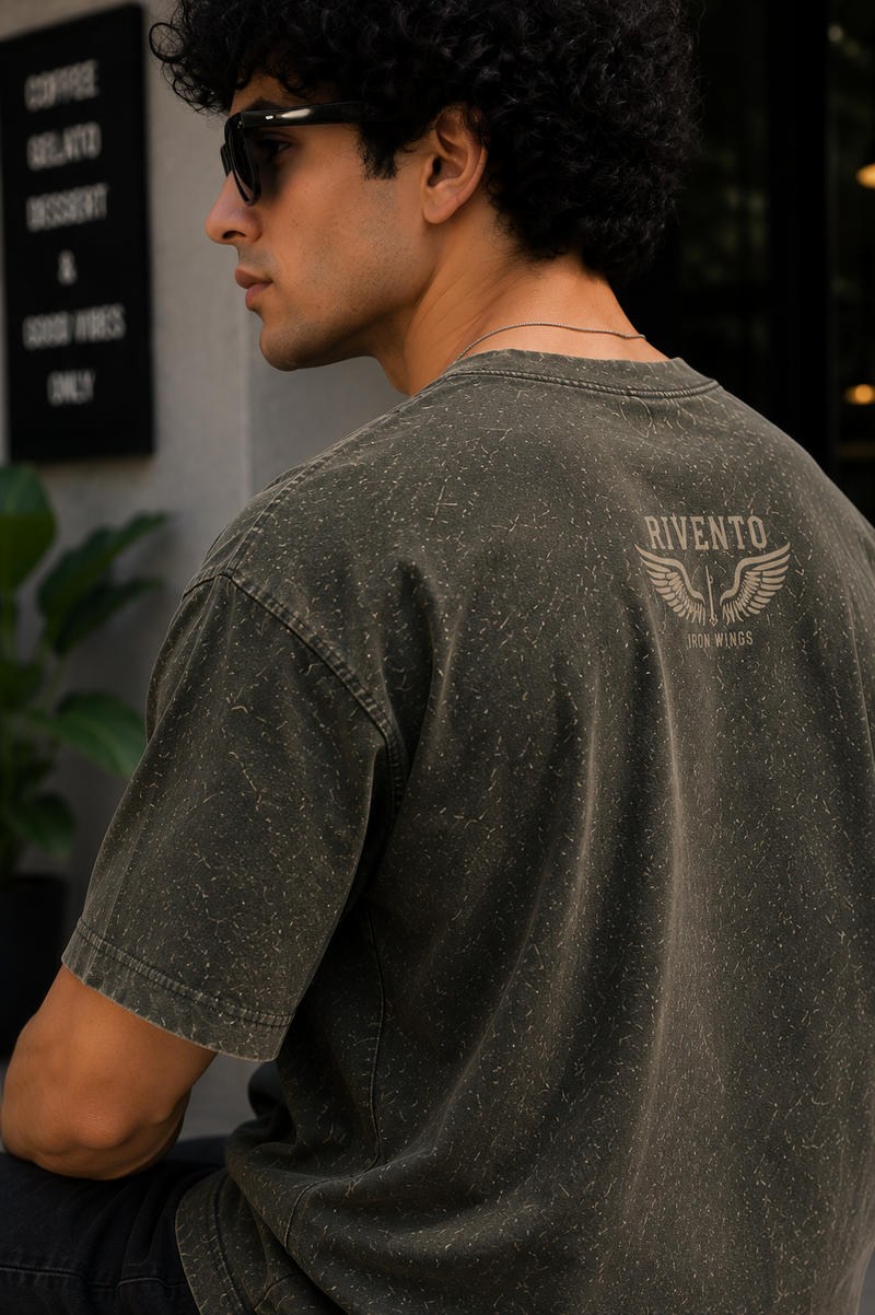 Rivento Iron Wings Olive Green Oversized T-Shirt