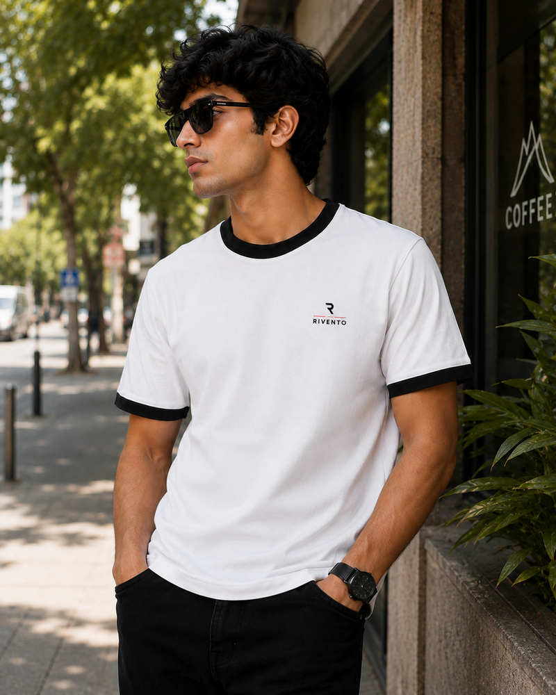 Minimal Rivento White Men's Classic Fit Ringer T-Shirt