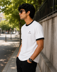 Minimal Rivento White Men's Classic Fit Ringer T-Shirt