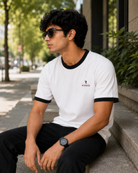Minimal Rivento White Men's Classic Fit Ringer T-Shirt