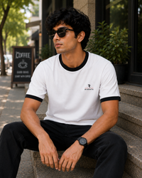 Minimal Rivento White Men's Classic Fit Ringer T-Shirt