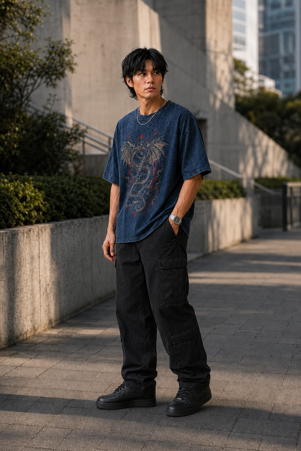 Rivento Mystic Dragon Graphic Oversized T-Shirt – Navy Blue